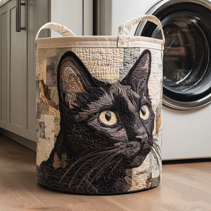 Quilted laundry basket with black cat NCU0HNH036