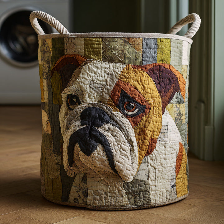 Quilted laundry basket with Bulldog in rustic style NCU0HNH020