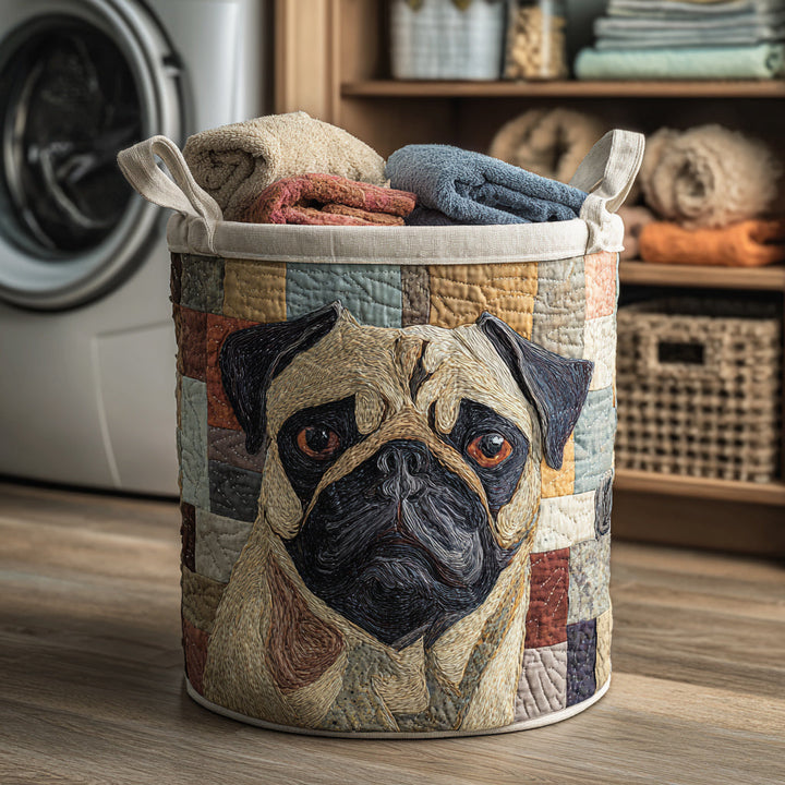 Quilted laundry basket with Pug in rustic style NCU0HNH070