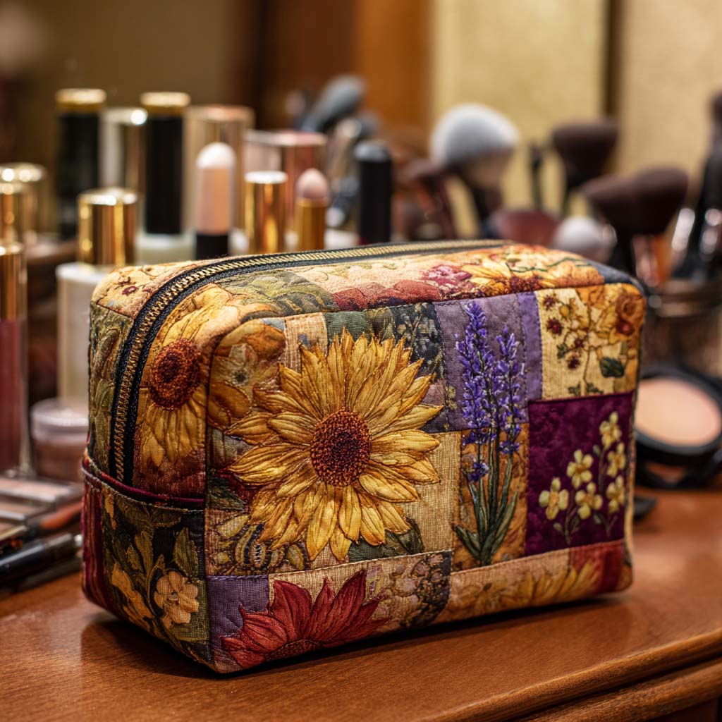 Quilted beauty case with rustic sunflower NCU0NT10173