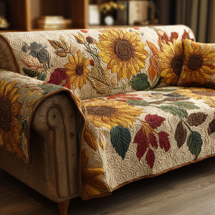 Quilted sofa cover with rustic sunflowers NCU0TV544