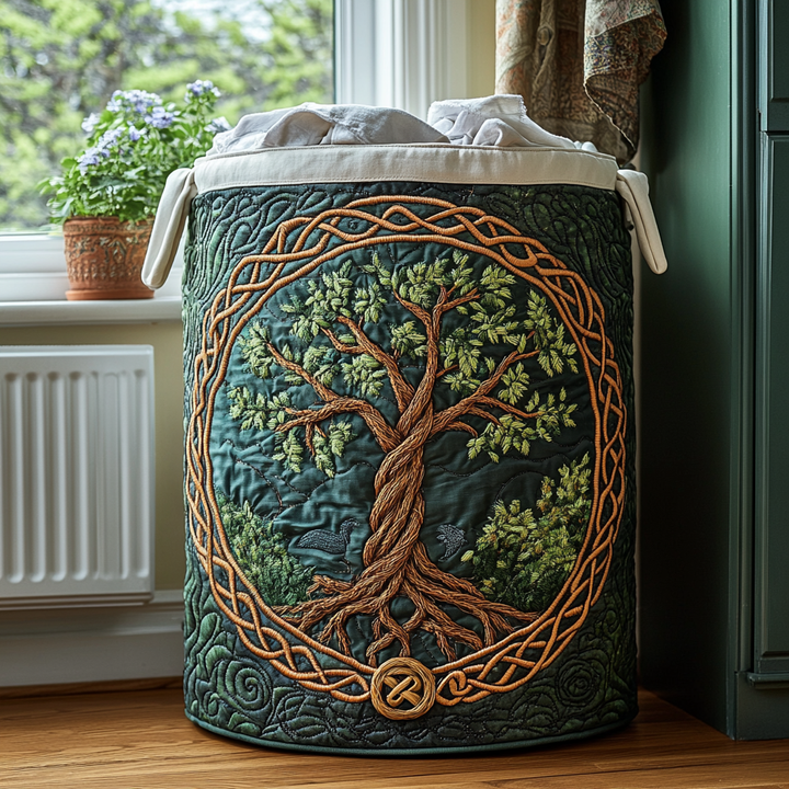 Quilted laundry basket with natural landscape NCU0QN057