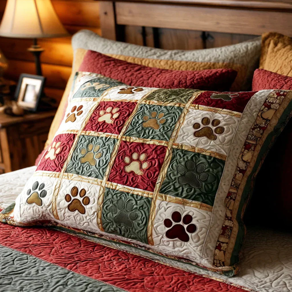 Quilted cushion cover with scarlet paws