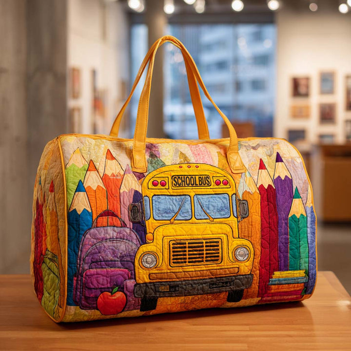 Quilted Shoulder Travel Bag with School-Inspired Motif NCU0VT243