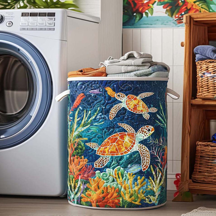 Quilted laundry basket with sea turtle NCU0QN030