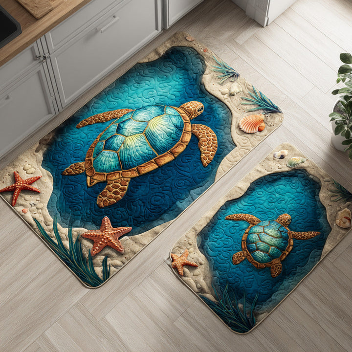Non-slip kitchen rug with flowers and sea NCU0TD1439