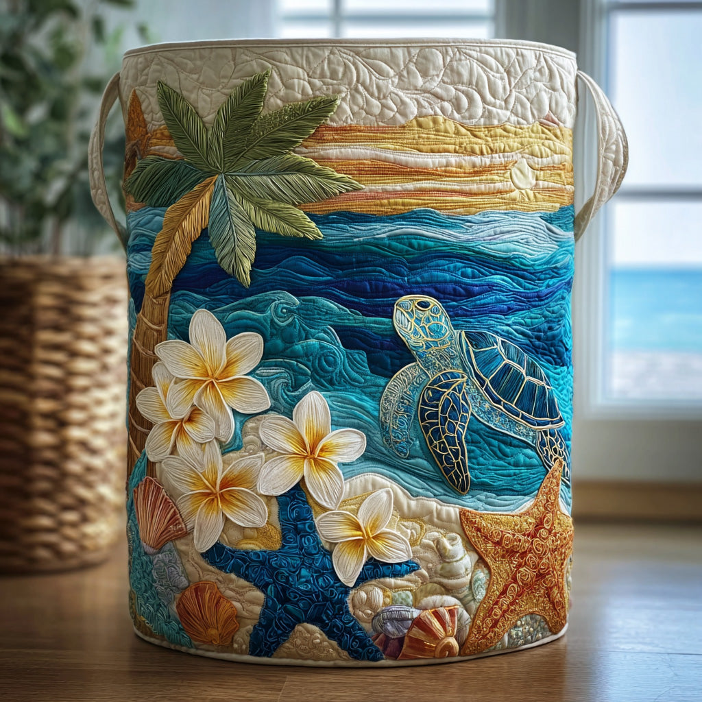 Quilted laundry basket with sea turtle NCU0QN024