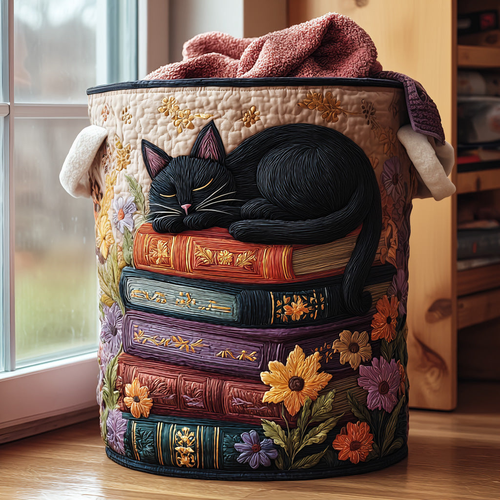 Quilted laundry basket with literary pattern NCU0PVL563