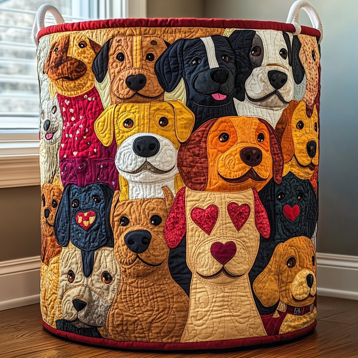 Quilted laundry basket with cheerful puppies NCU0DDK1310