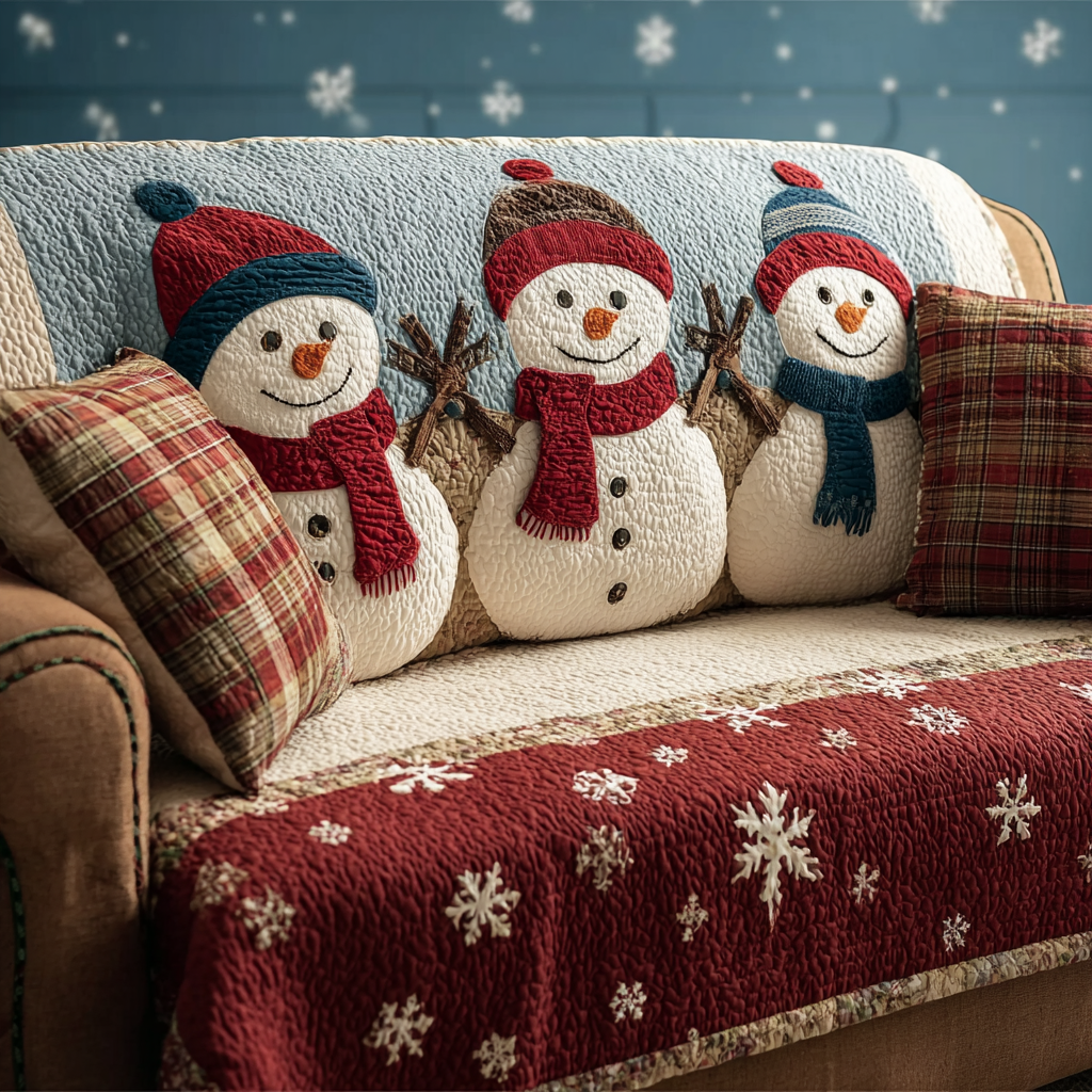 Quilted sofa cover with smiling snowman NCU0DK10795