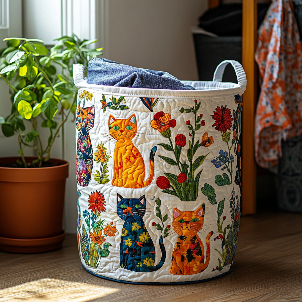 Quilted laundry basket with cozy cat NCU0DV851