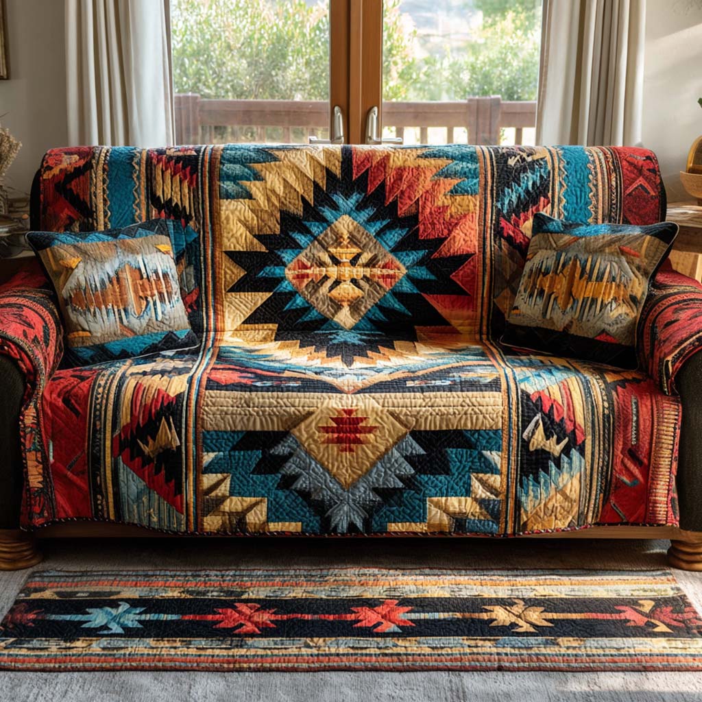 Quilted sofa cover with southwestern pattern NCU0XD1830