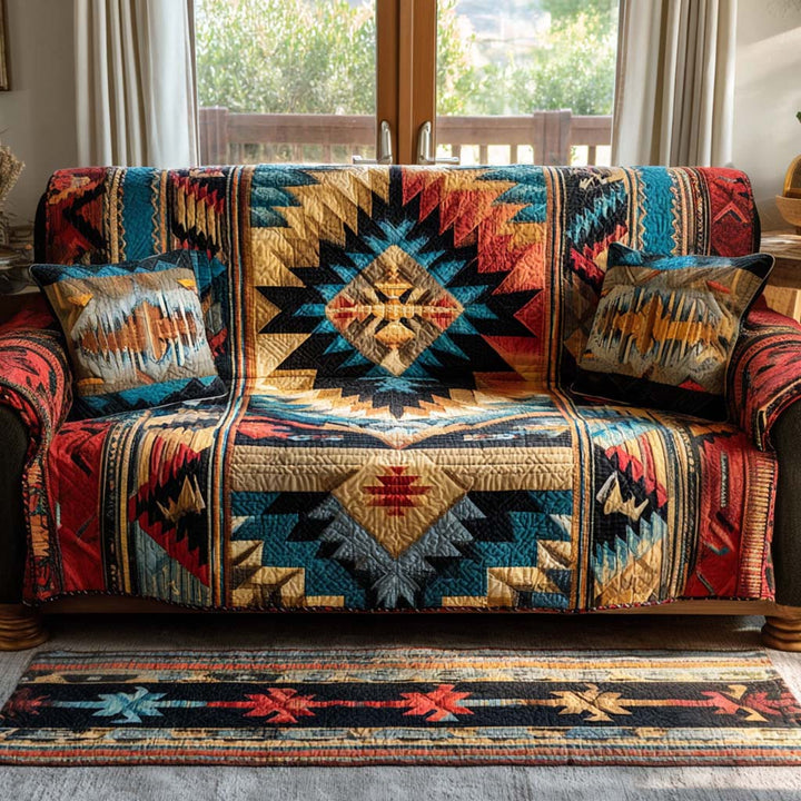 Quilted sofa cover with southwestern pattern NCU0XD1830