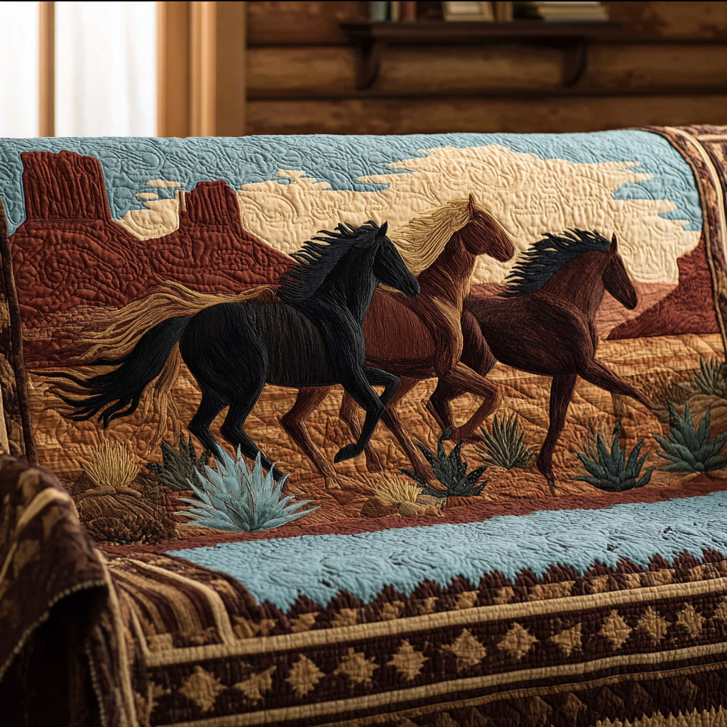 Quilted Sofa Cover with Running Horse NCU0DK11113