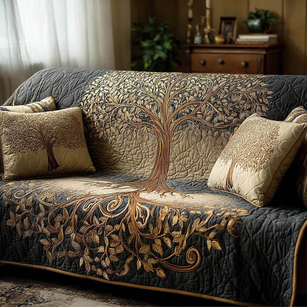 Quilted sofa cover with tree and roots NCU0TD2097