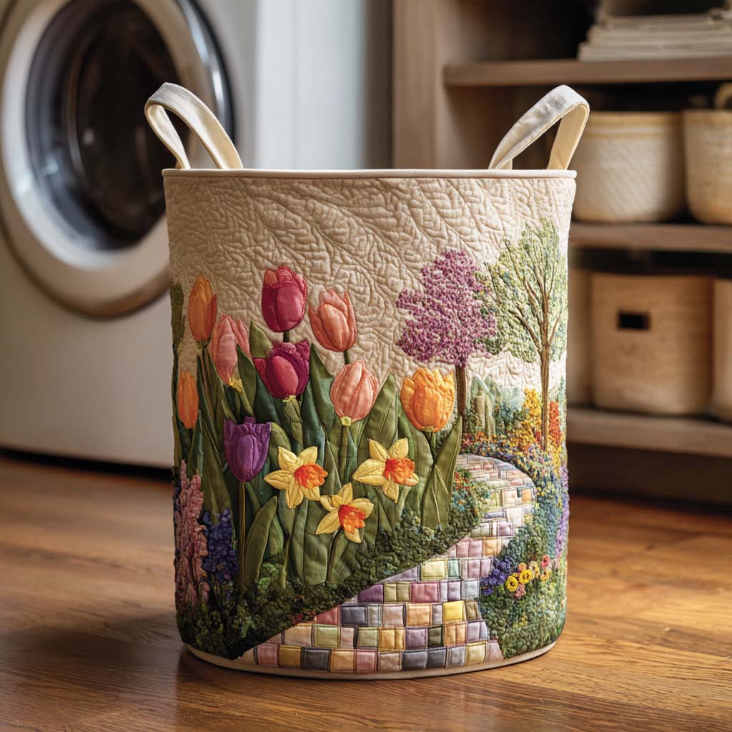 Quilted laundry basket with floral pattern NCU0NTD092