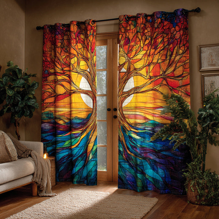 Quilted Curtains Tree of Life Stained NCU0HH1064