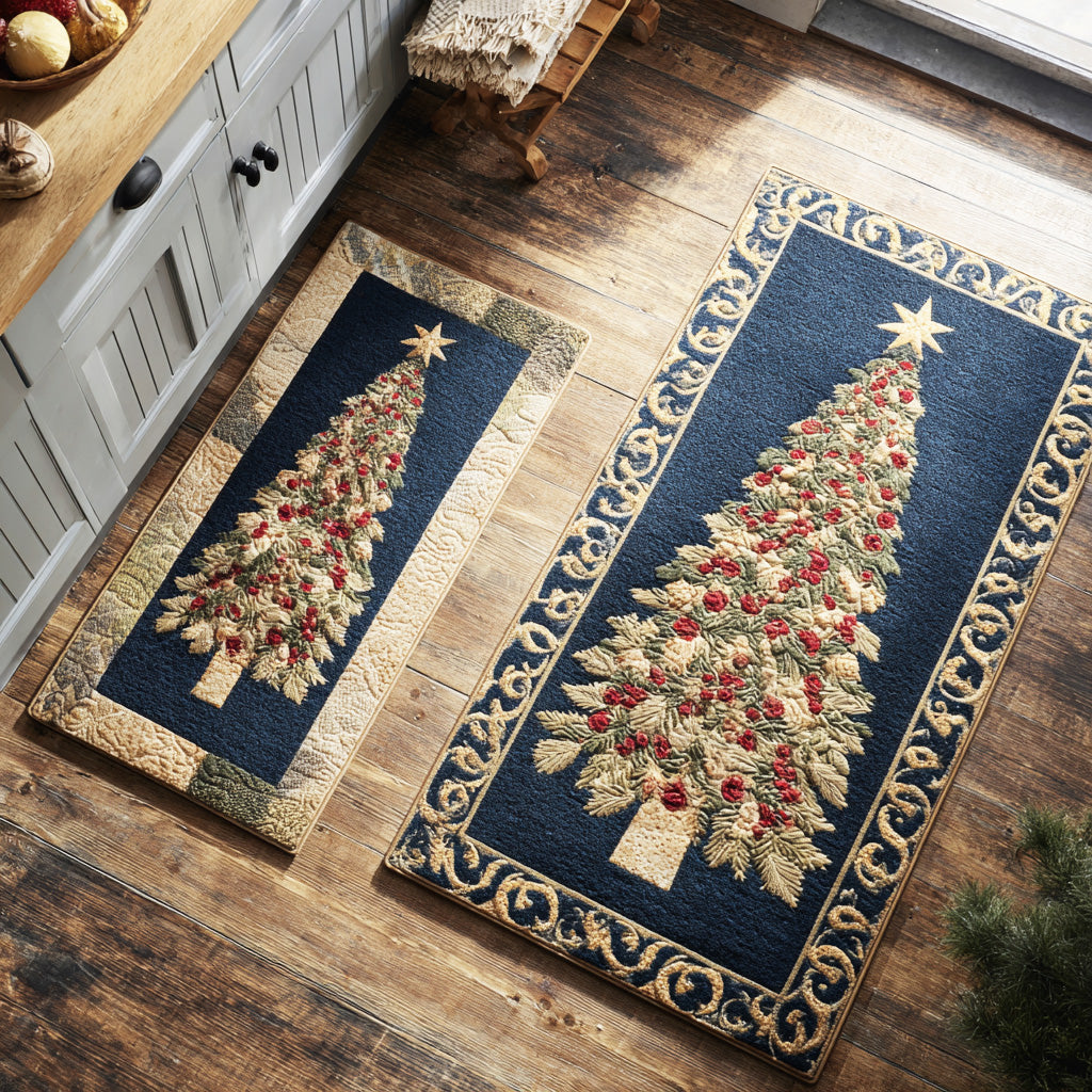 Non-slip green kitchen rug with starry night NCU0TD1718