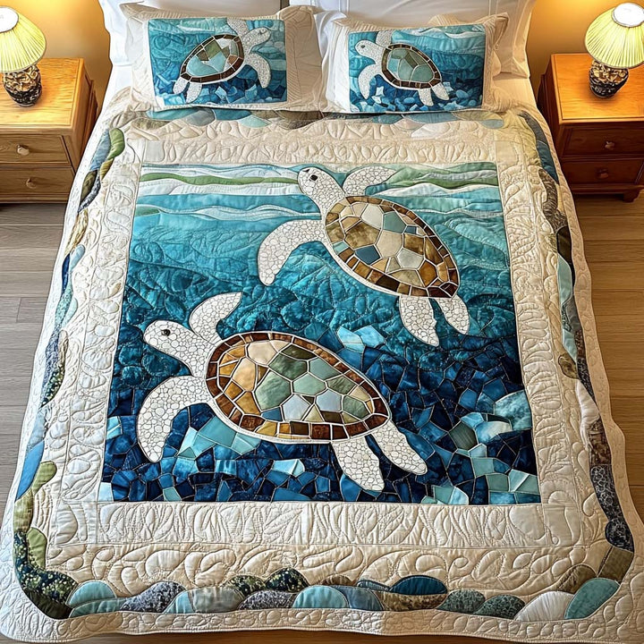 3-Piece Quilted Cover Set - Sea Turtles