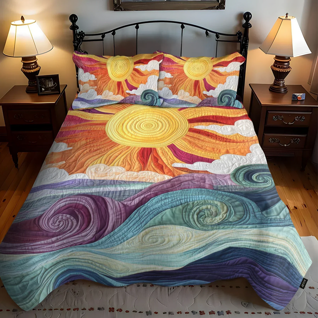 3-Piece Quilted Bed Cover - Solar Enchantment