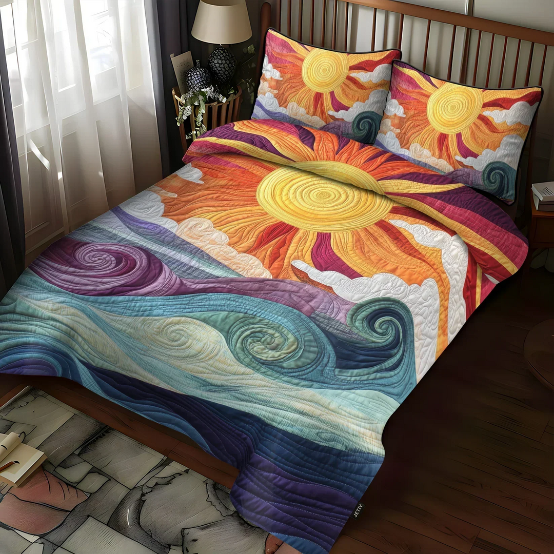 3-Piece Quilted Bed Cover - Solar Enchantment