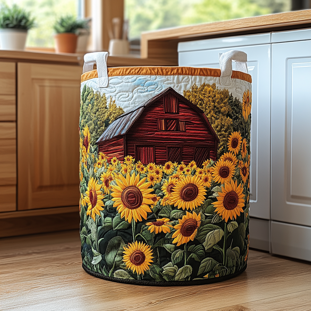 Quilted laundry basket with sunflowers NCU0DDK793