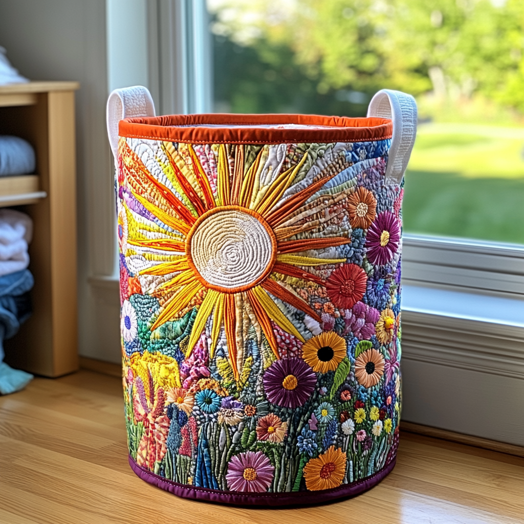 Quilted laundry basket with sunflower NCU0PVL361
