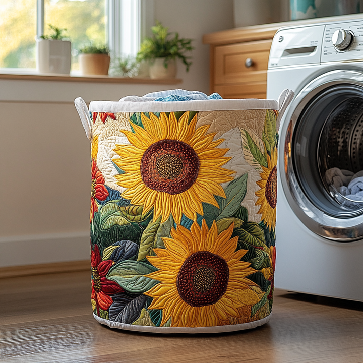 Quilted laundry basket with sunflowers NCU0DDK555