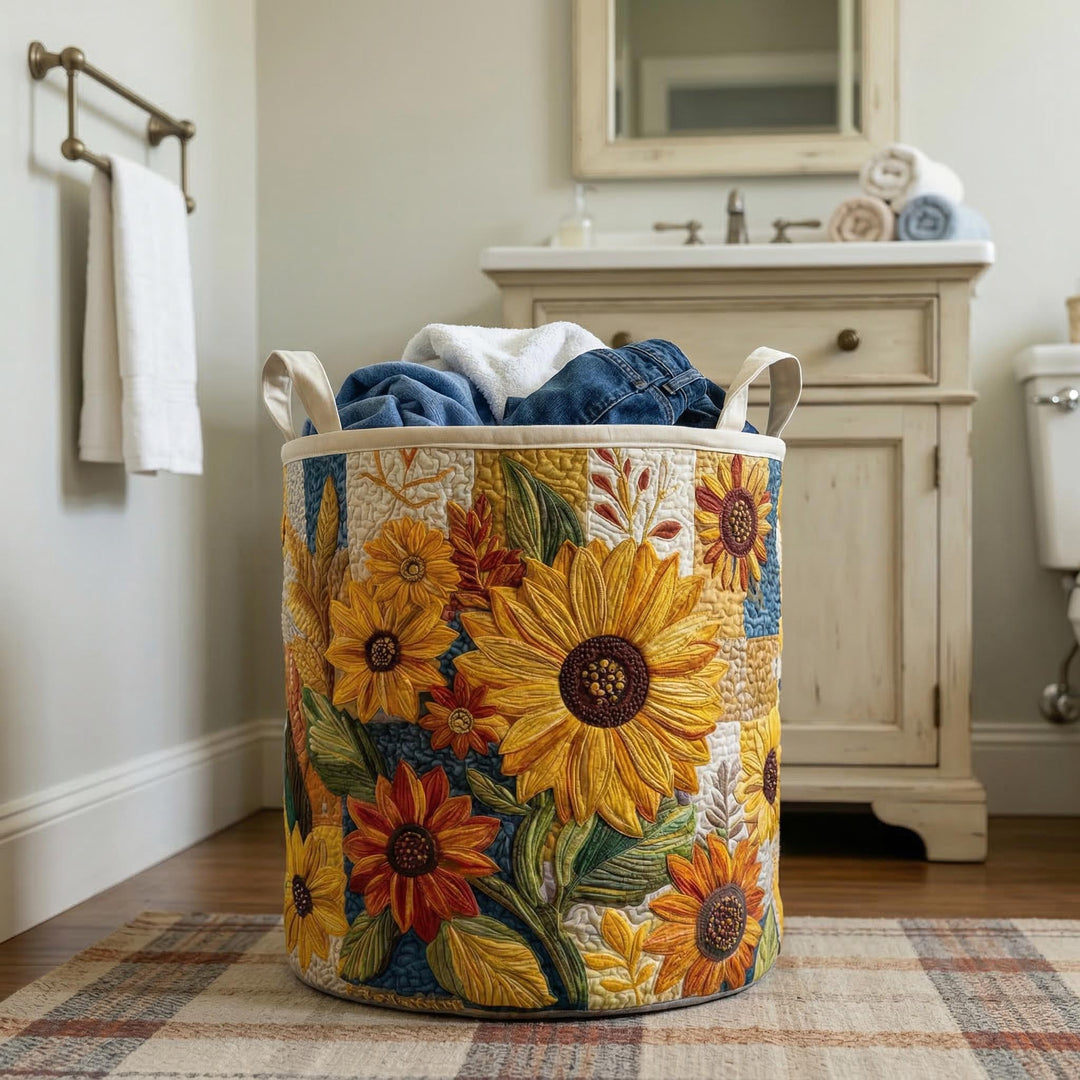 Quilted laundry basket with sunflowers NCU0NTD015