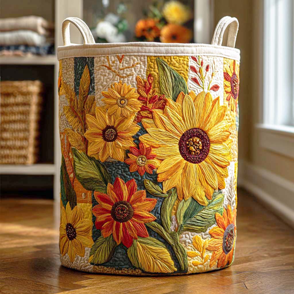 Quilted laundry basket with sunflower NCU0QN042
