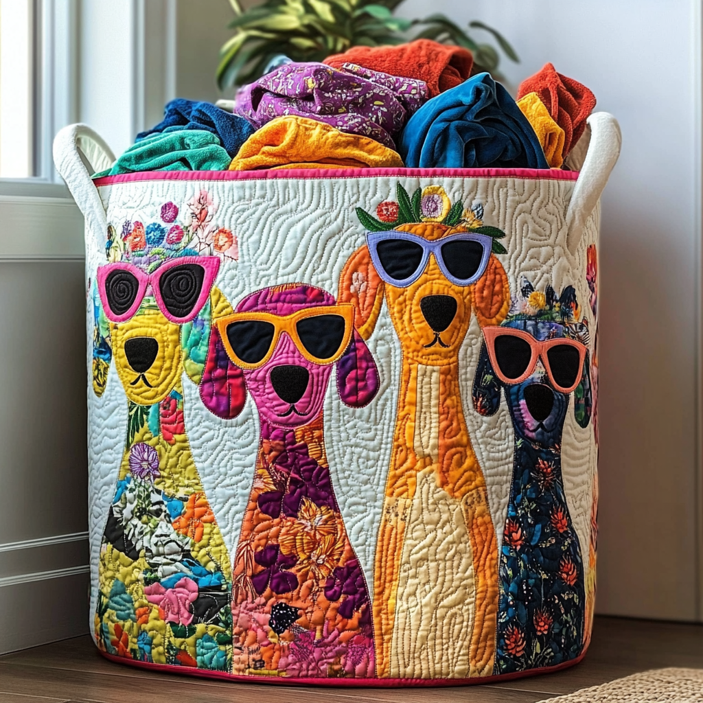 Quilted laundry basket with cheerful puppies NCU0DDK1308