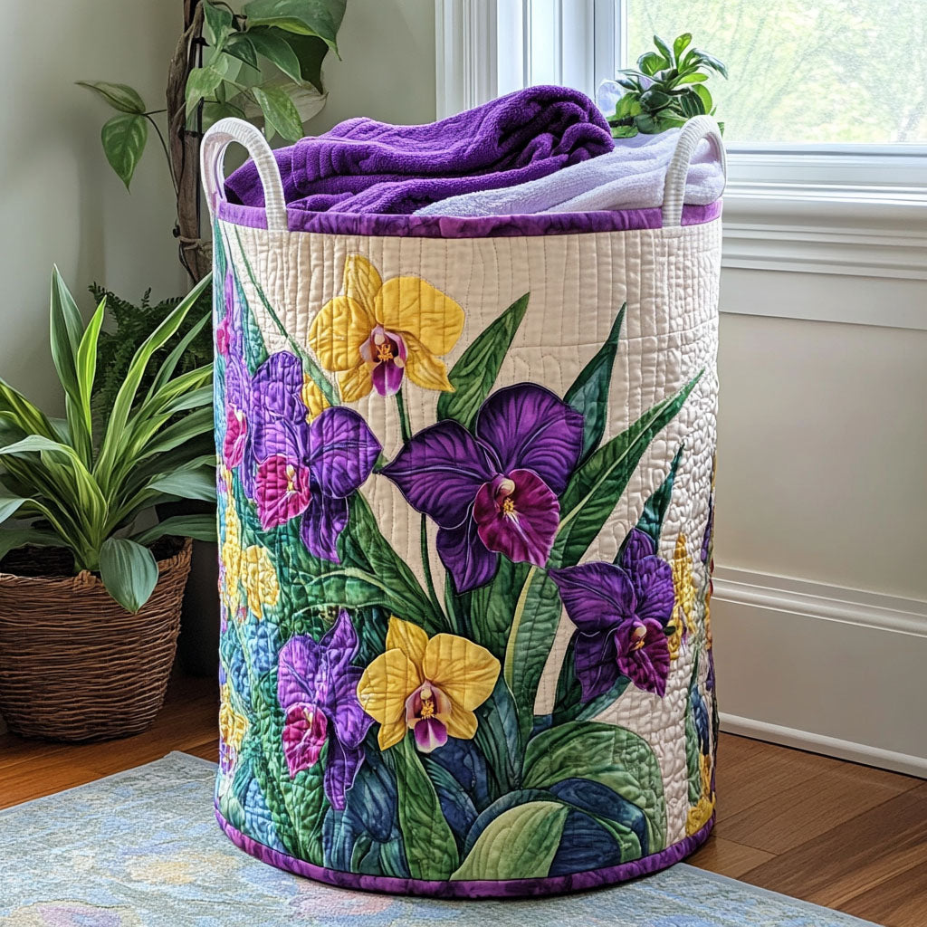 Quilted Laundry Basket with Orchids NCU0PTT937