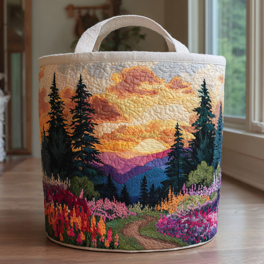 Quilted laundry basket with forest landscape NCU0QN040
