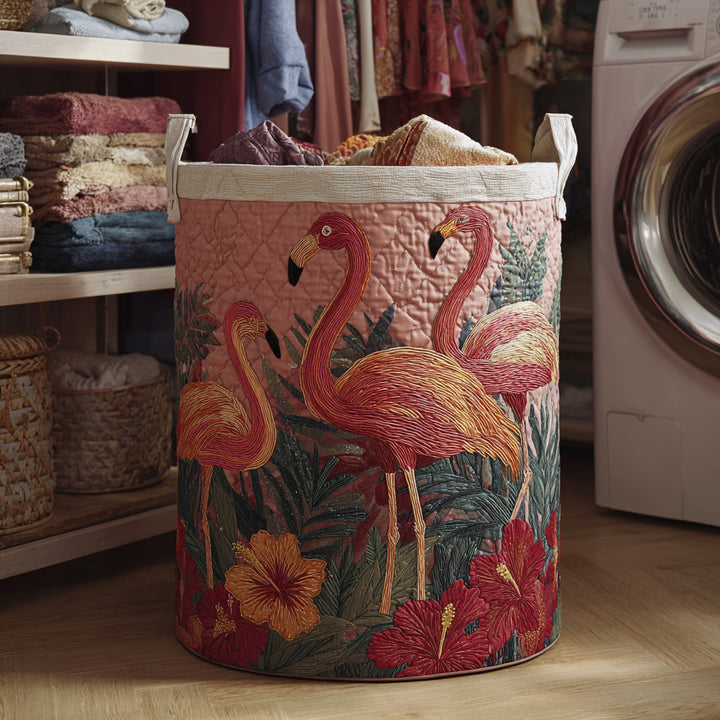 Quilted laundry basket with flamingos NCU0HNH096