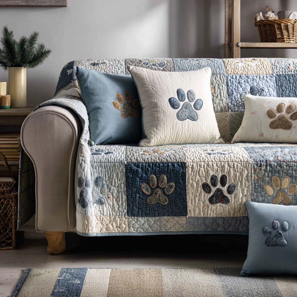 Quilted Sofa Cover with Paw Prints NCU0VT338