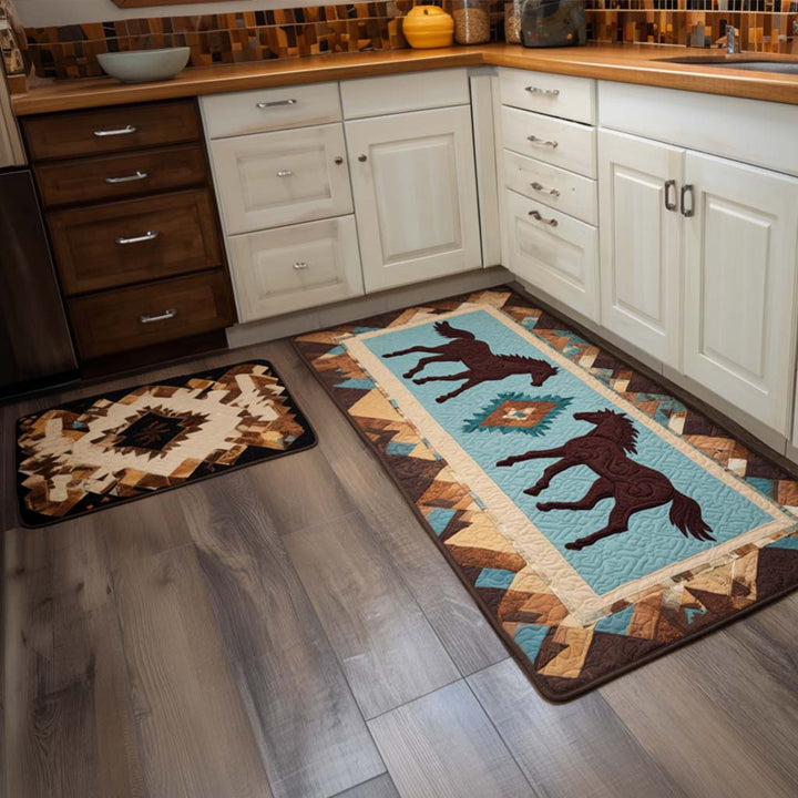 Teal Horses Kitchen Mat NCU0NT10847