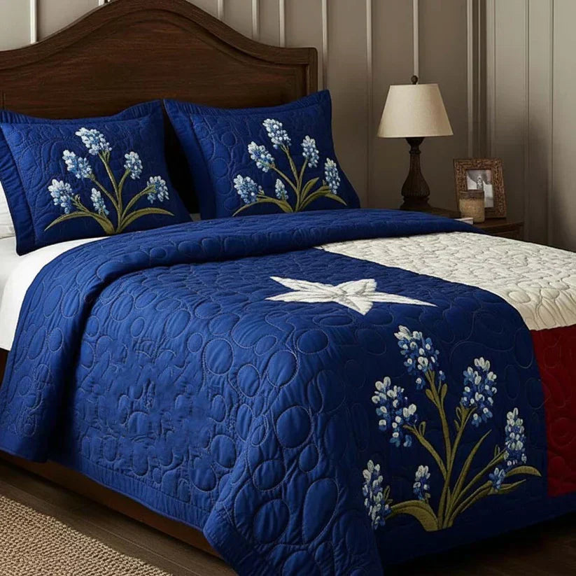 3-Piece Quilted Bed Linen Set - Texas Pride