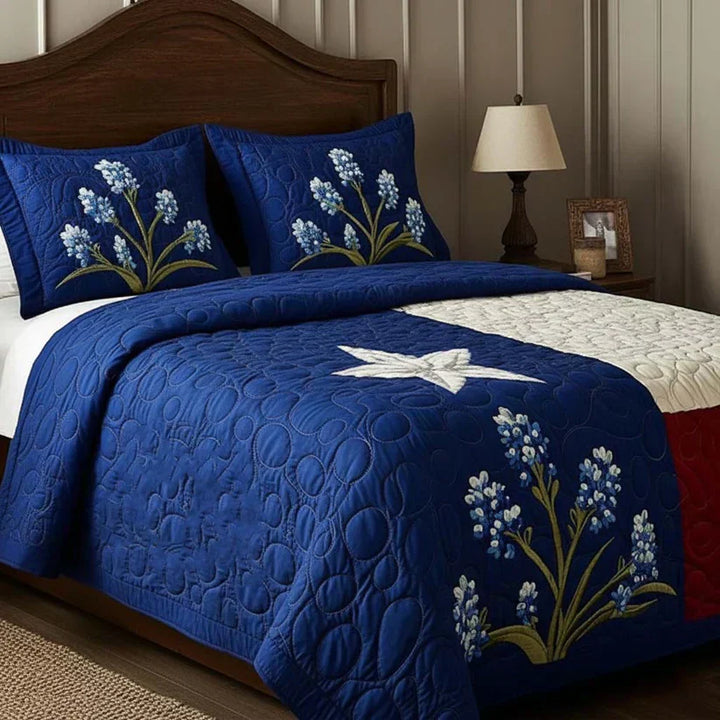 3-Piece Quilted Bed Linen Set - Texas Pride