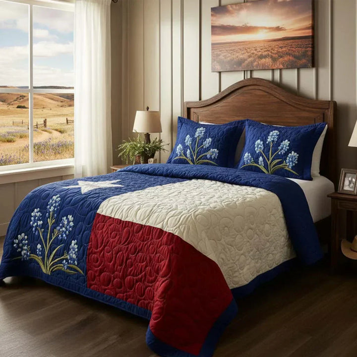 3-Piece Quilted Bed Linen Set - Texas Pride