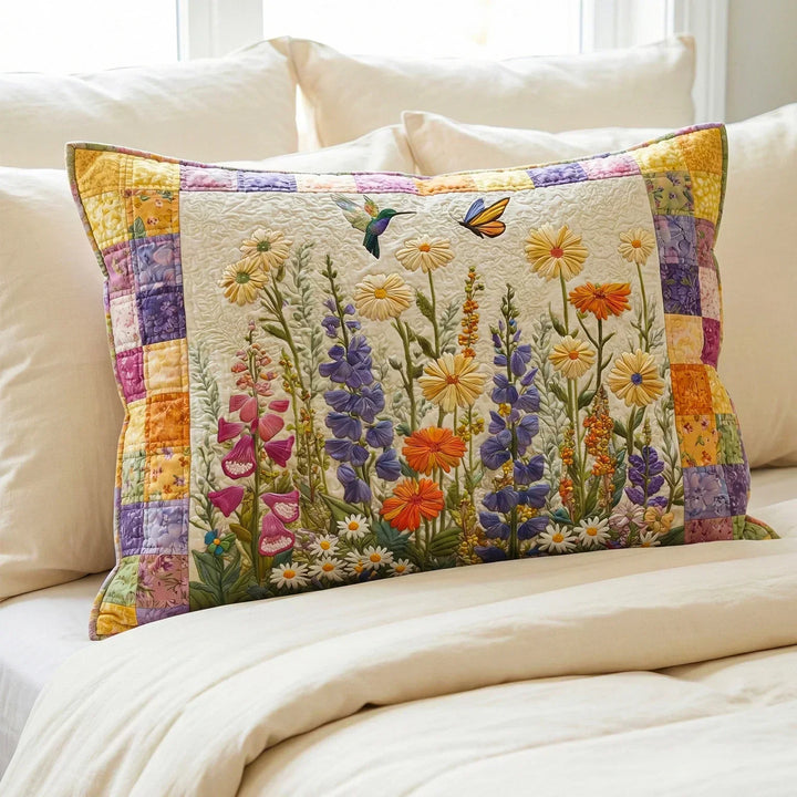 Quilted pillow cover with timeless flowers