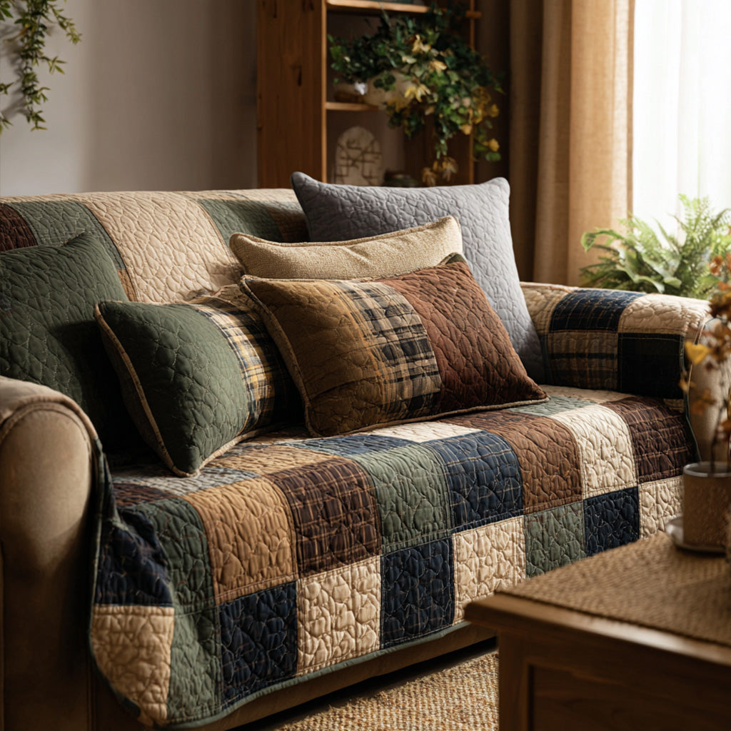 Quilted Patchwork Rustic Sofa Cover NCU0VT365