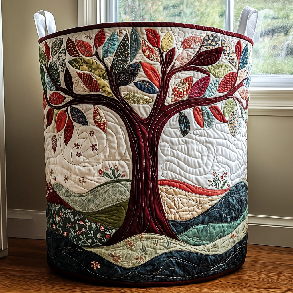 Quilted laundry basket with natural landscape NCU0QN057