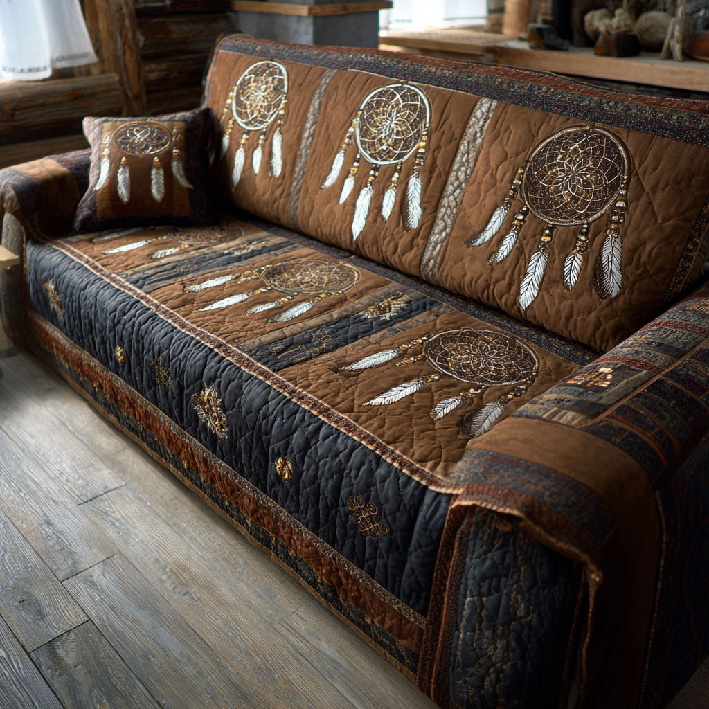 Quilted sofa cover with nocturnal tribal pattern NCU0PT11210