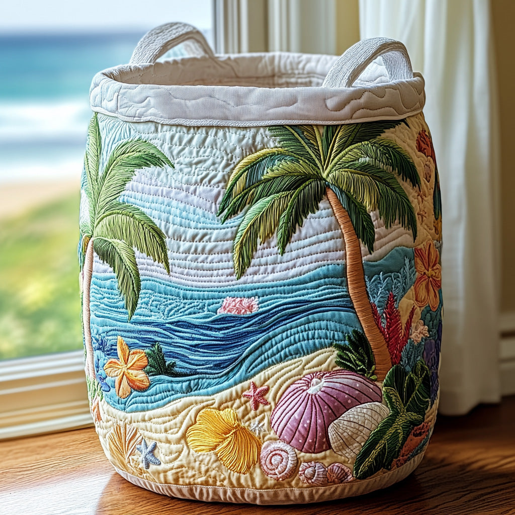 Quilted laundry basket with tropical pattern NCU0QN021