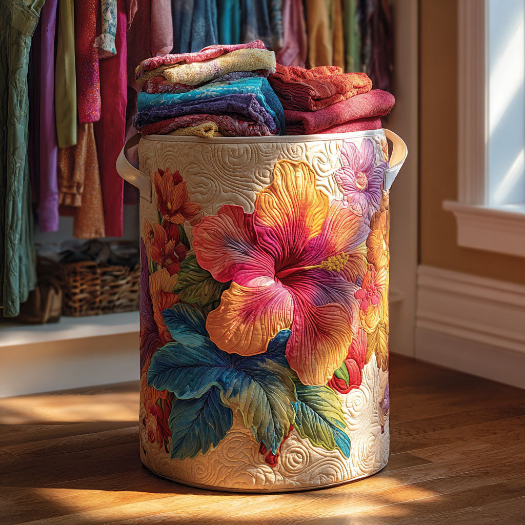 Quilted laundry basket with floral pattern NCU0NTV039