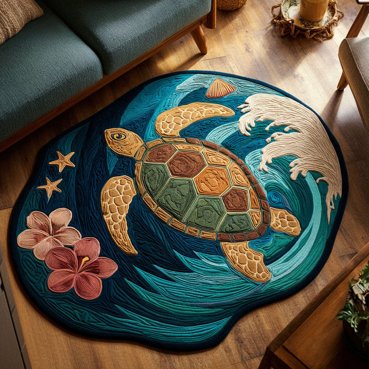 Custom Area Rug in Tropical Sea Turtle Shape NCU0NT12611