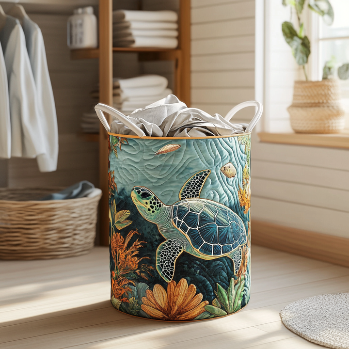 Quilted laundry basket with sea turtle NCU0DDK851