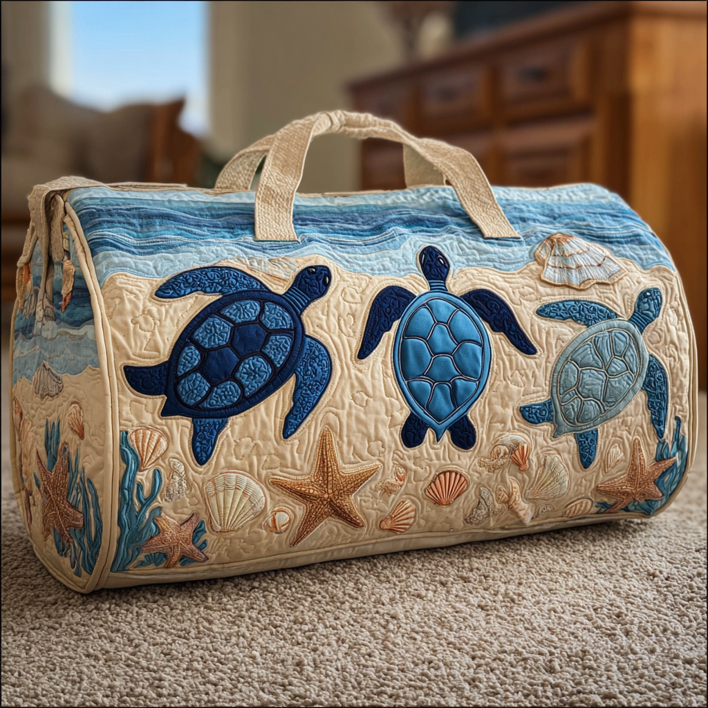Quilted Shoulder Travel Bag with Dreaming Turtle NCU0DK9811