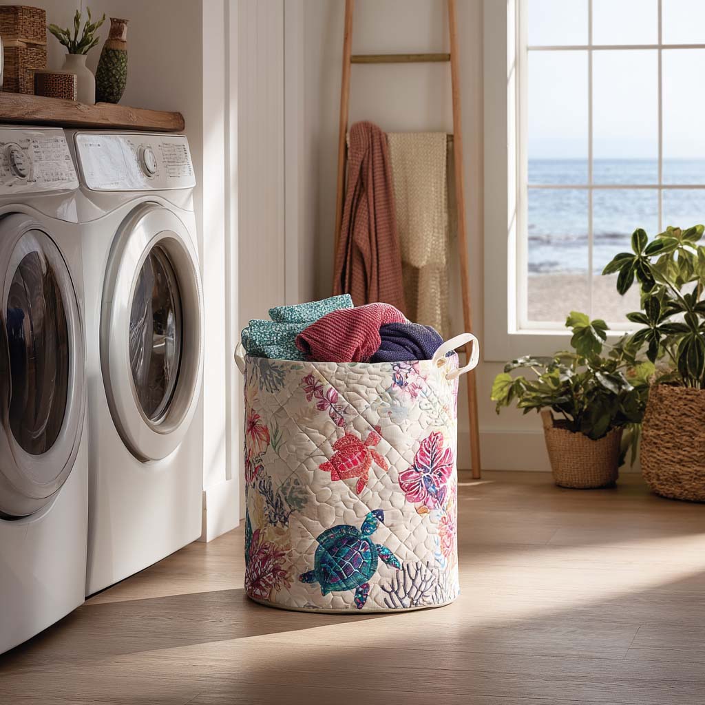 Quilted laundry basket with sea turtle NCU0QN030