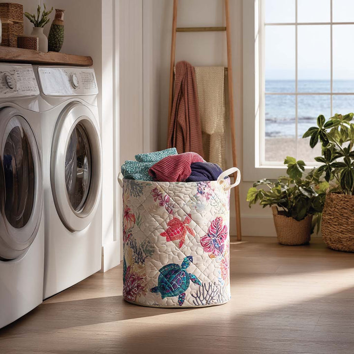 Quilted laundry basket with sea turtle NCU0QN030